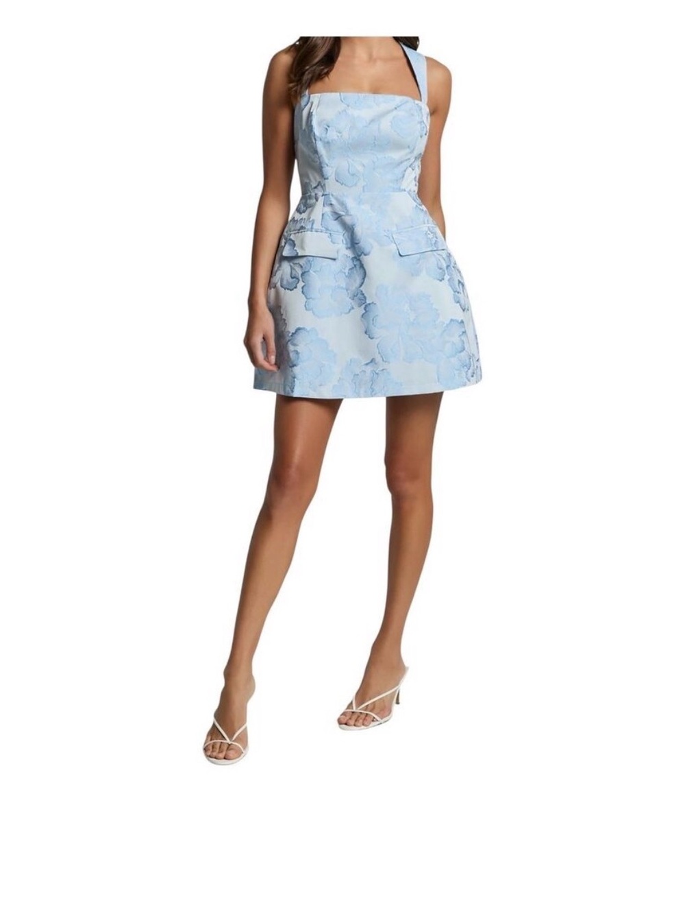 Showpo Light Blue Floral Jacquard Mini Dress